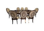 Thomasville Lumine Collection Dining Table with Double Pedestal, 8 Upholstered Chairs and Three Leaf Extension