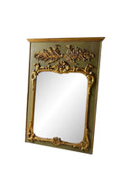 Antique Large French Louis XV Style Giltwood and Painted Trumeau Wall Mirror, c. 19th cent