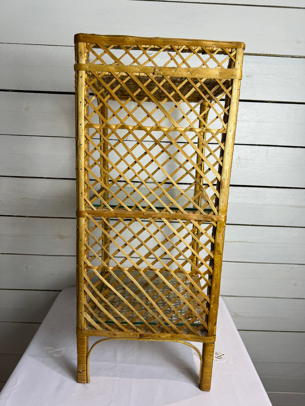 Vintage Rattan Wicker Three Tiered Shelf