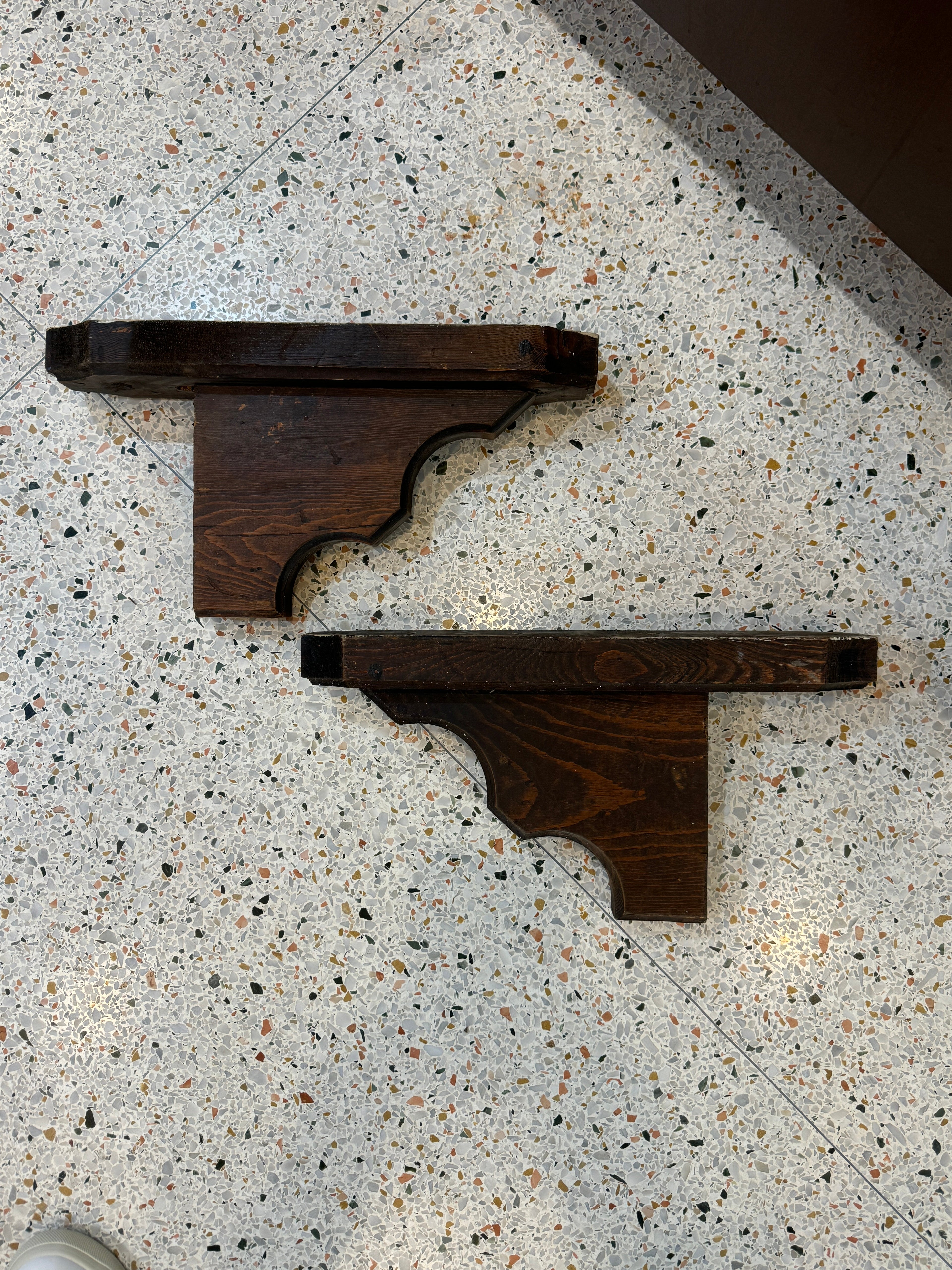 Vintage Rustic Shelf or Fireplace Mantle with Decorative Corbels