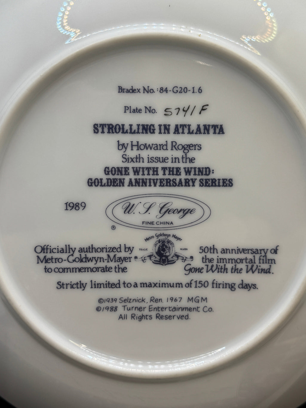 Vintage Gone with the Wind Commemorative Plates with COA - Limited Edition Golden Anniversary Series - by WS George Fine China