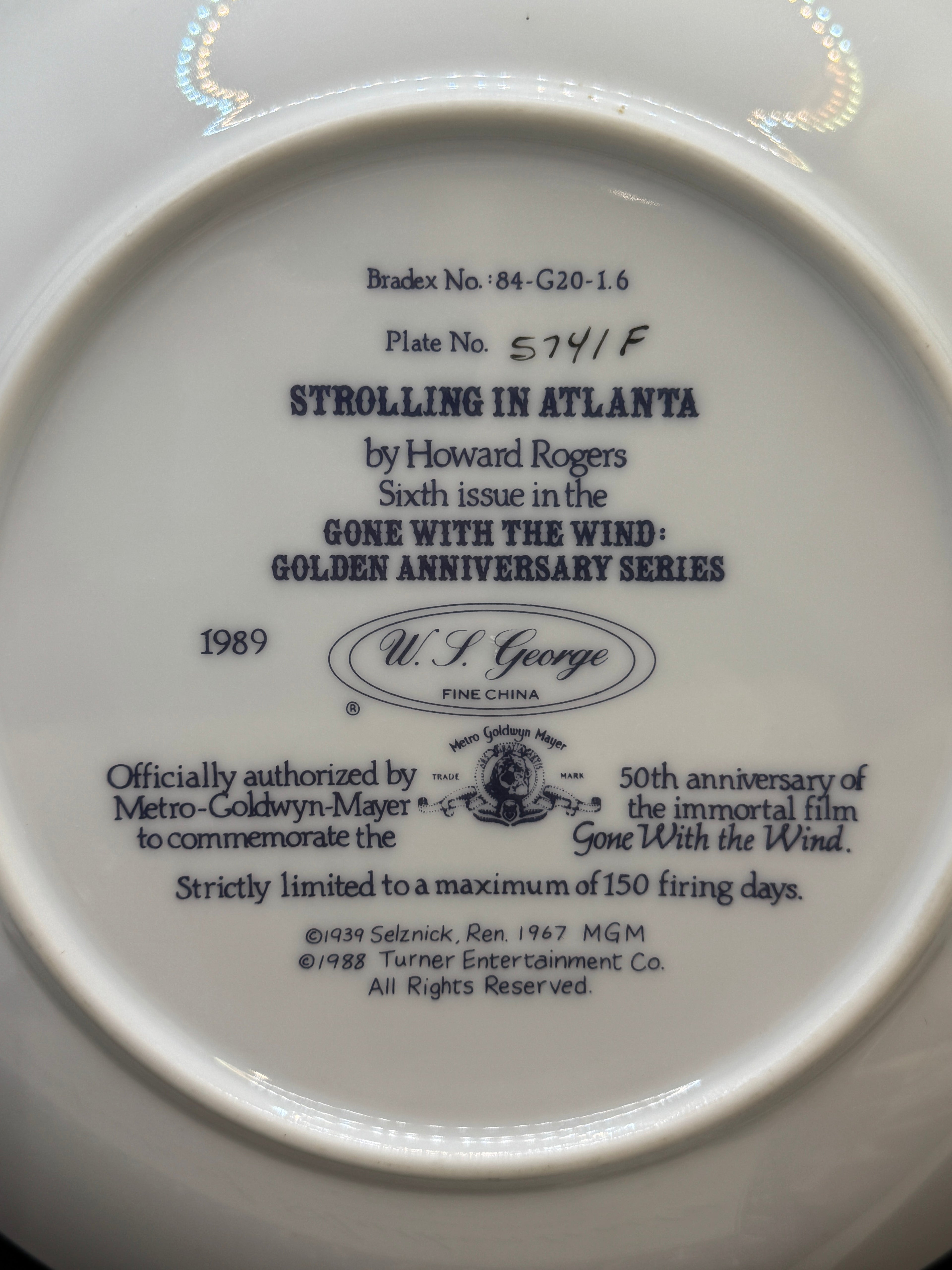 Vintage Gone with the Wind Commemorative Plates with COA - Limited Edition Golden Anniversary Series - by WS George Fine China