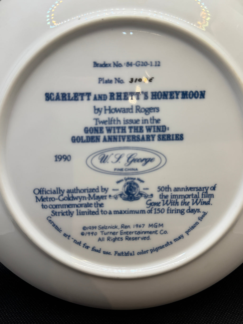 Vintage Gone with the Wind Commemorative Plates with COA - Limited Edition Golden Anniversary Series - by WS George Fine China