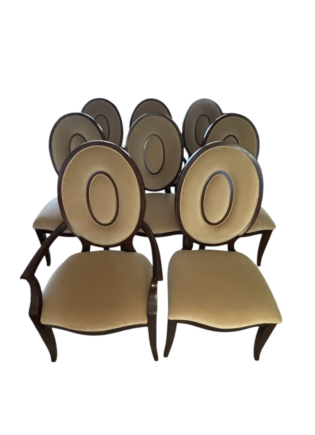 Thomasville Lumine Collection Dining Table with Double Pedestal, 8 Upholstered Chairs and Three Leaf Extension