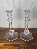 Val Saint-Lambert Signed Belgian Crystal Candlesticks, Pair, Sizes Vary, Late 20th Century