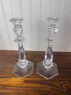 Val Saint-Lambert Signed Belgian Crystal Candlesticks, Pair, Sizes Vary, Late 20th Century