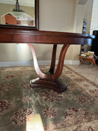 Thomasville Lumine Collection Dining Table with Double Pedestal, 8 Upholstered Chairs and Three Leaf Extension