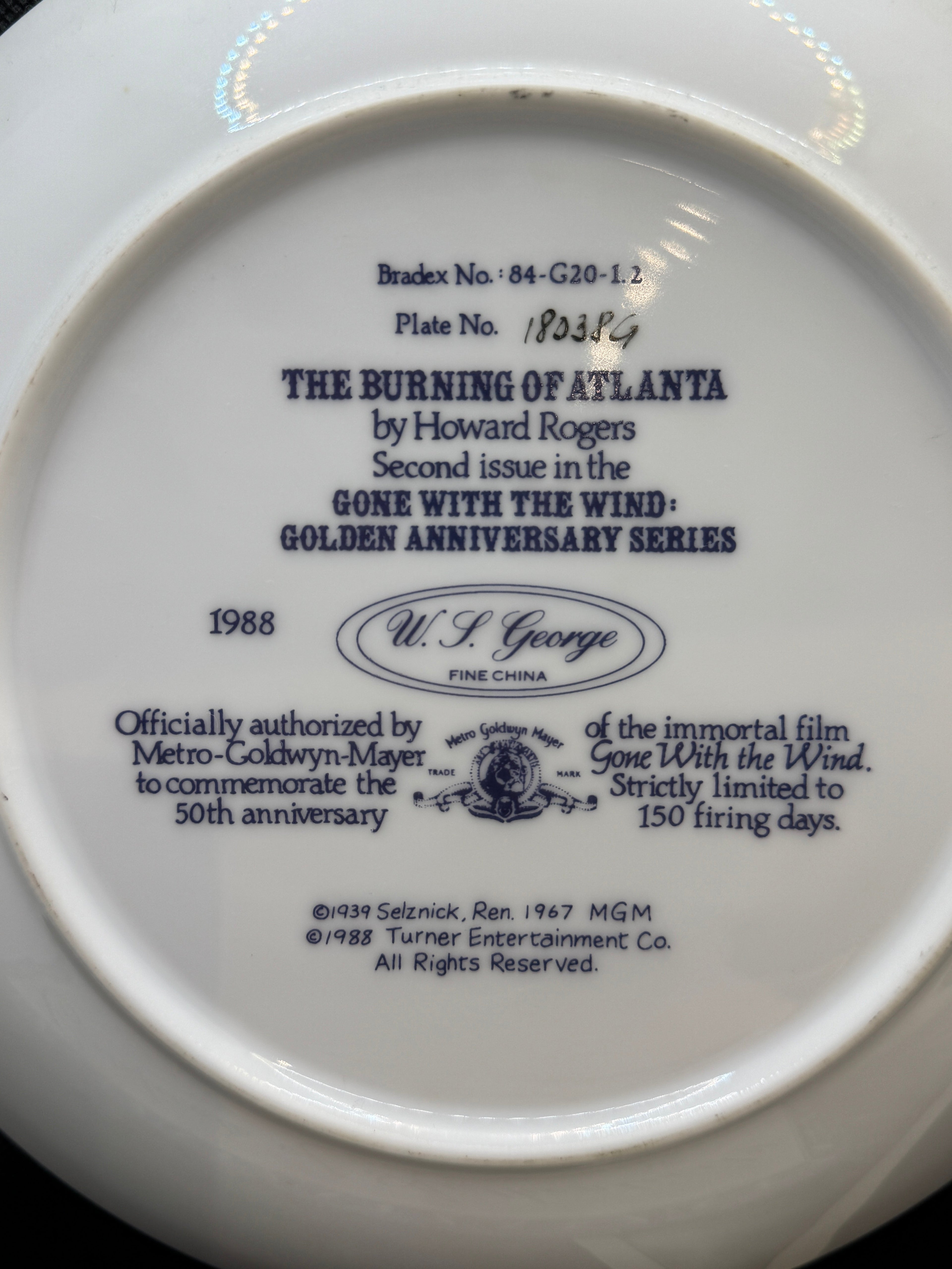 Vintage Gone with the Wind Commemorative Plates with COA - Limited Edition Golden Anniversary Series - by WS George Fine China