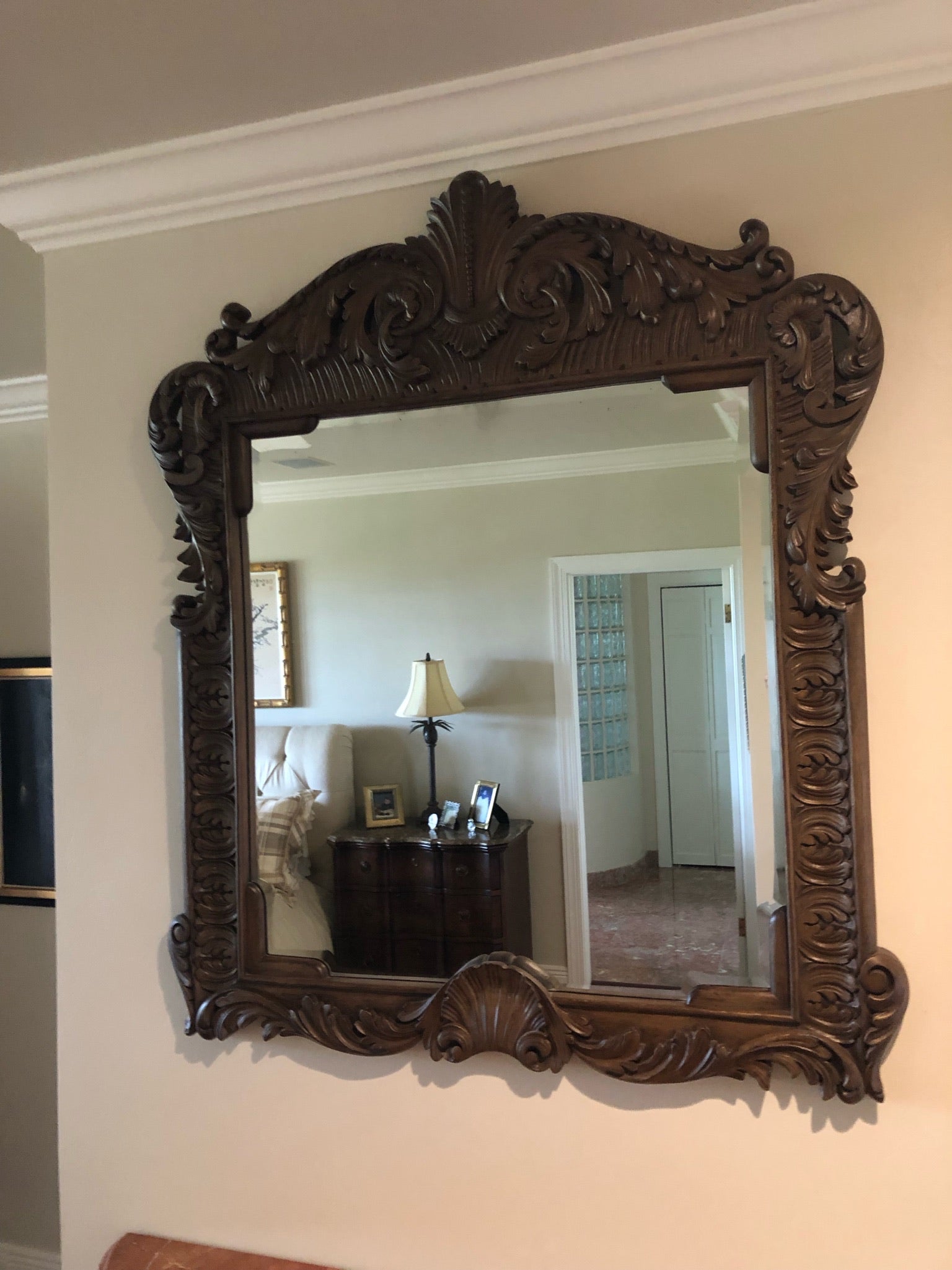 Vintage Carved Mahogany Mirror - Mid to late 20th Century