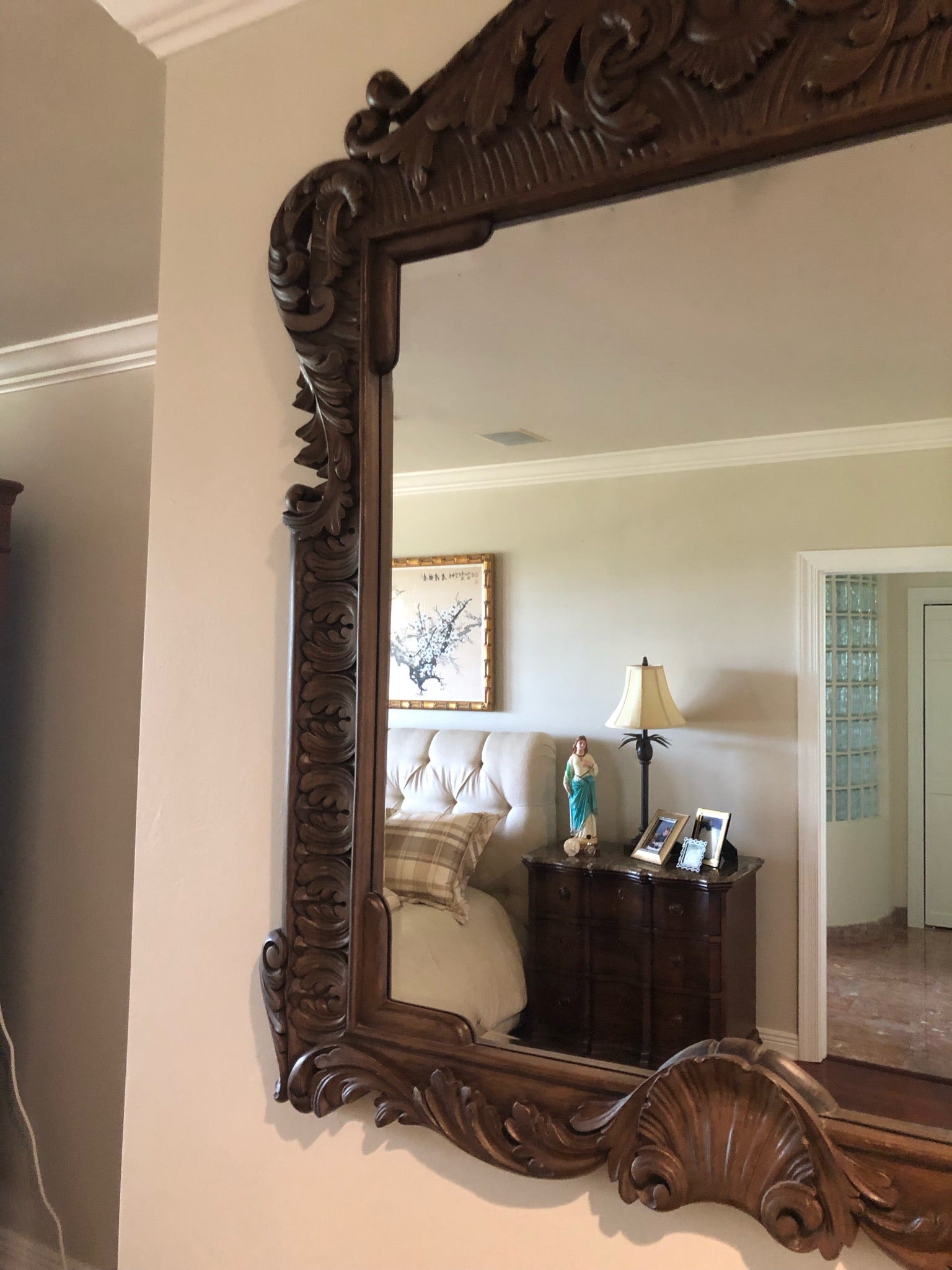 Vintage Carved Mahogany Mirror - Mid to late 20th Century
