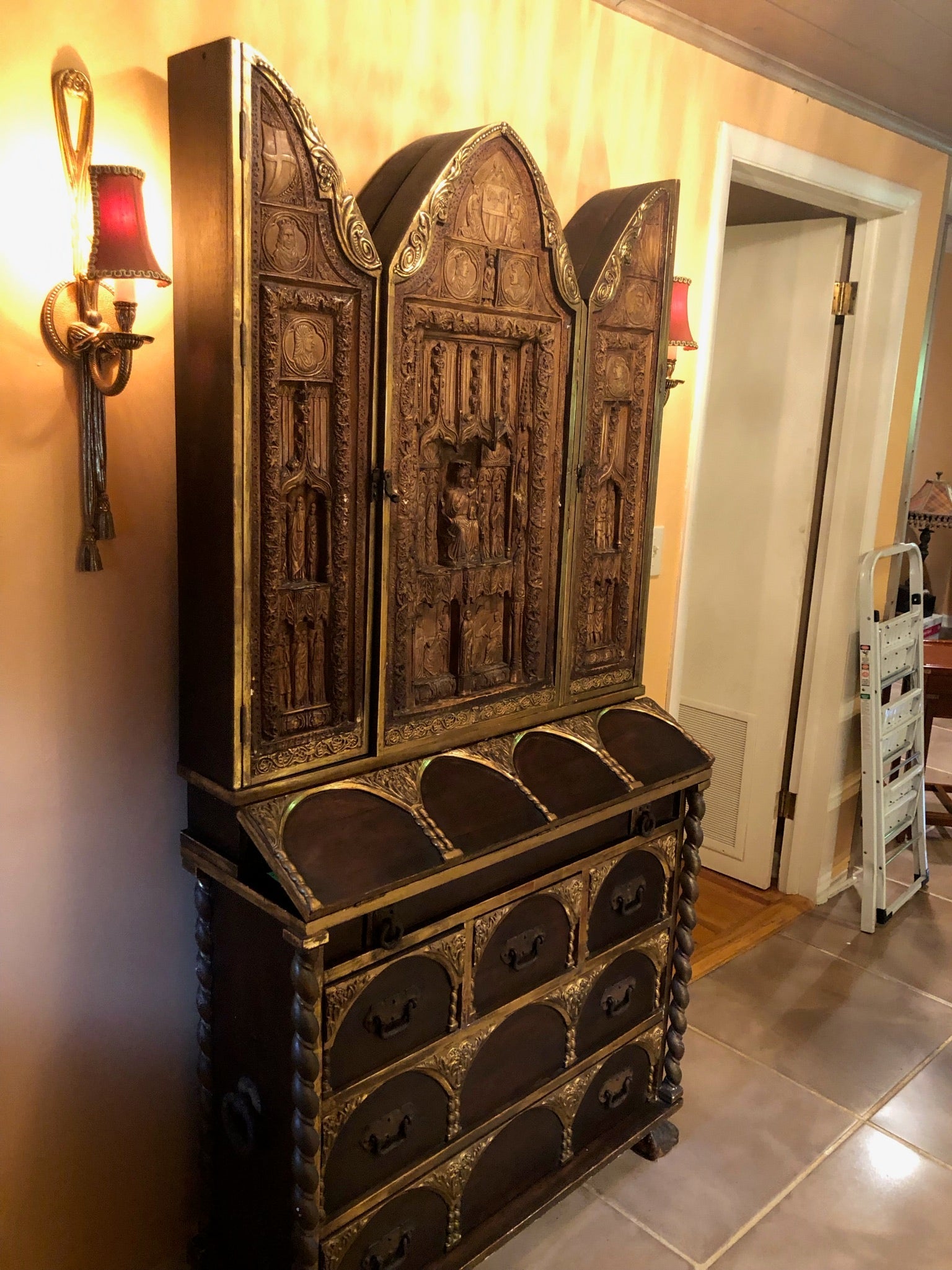 Bargueno Toledano - Carved Antique Secretaire Desk