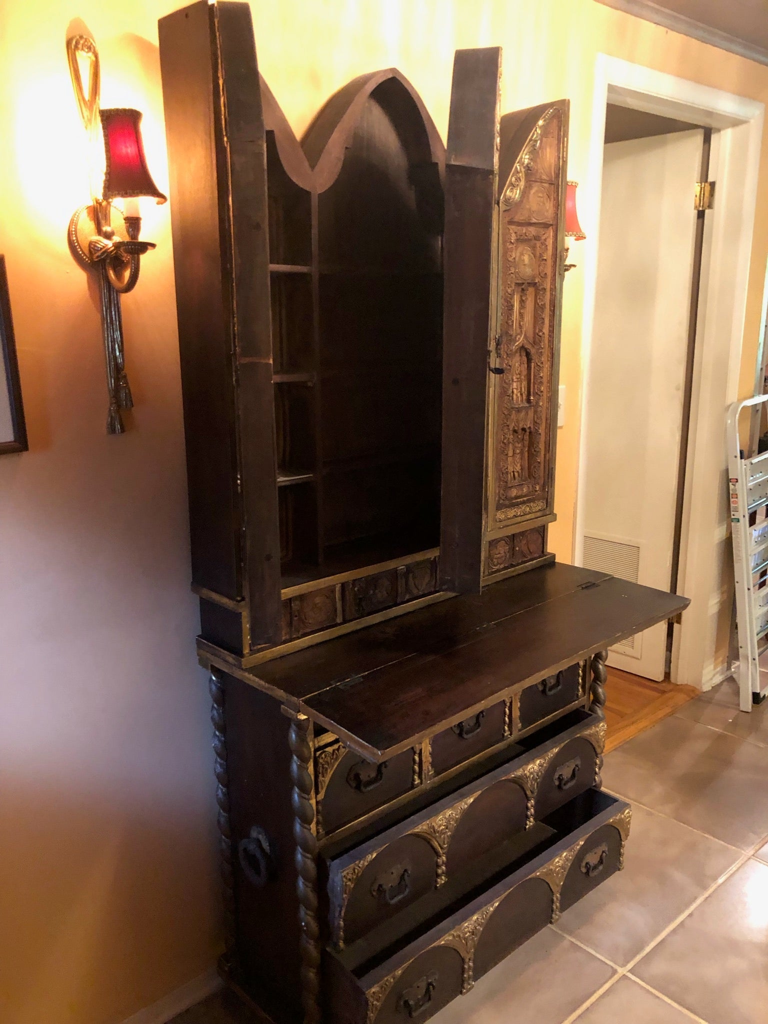 Bargueno Toledano - Carved Antique Secretaire Desk