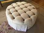 Luxe Round Tufted Skirted Coffee Table/Ottoman with Glass Top
