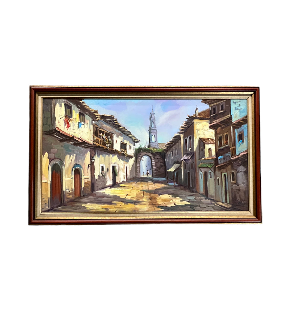 Vintage Old Spanish Village by Artist L. Santos