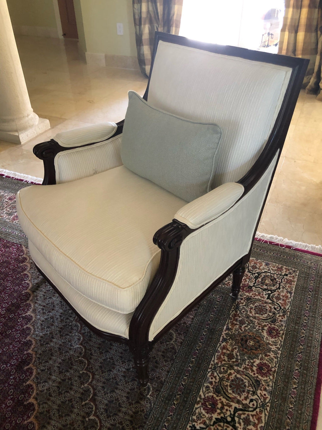 Antique Upholstered Arm Chairs with Mahogany Frame