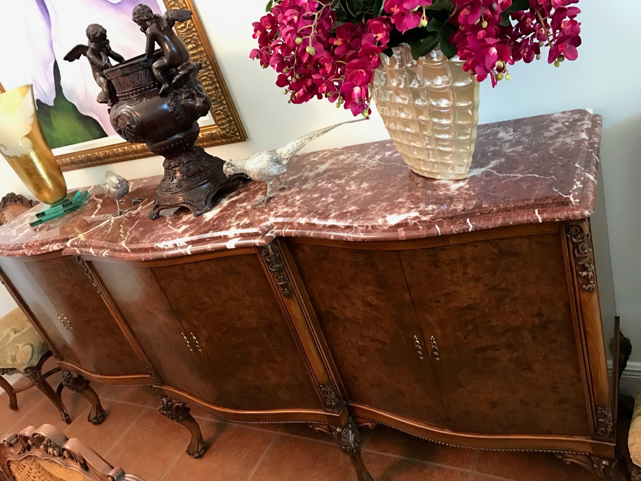 Traditional Italian Marble Top Buffet/Sideboard