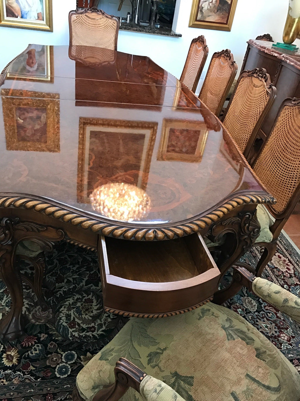 Traditional Lacquered Italian Dining Table Set