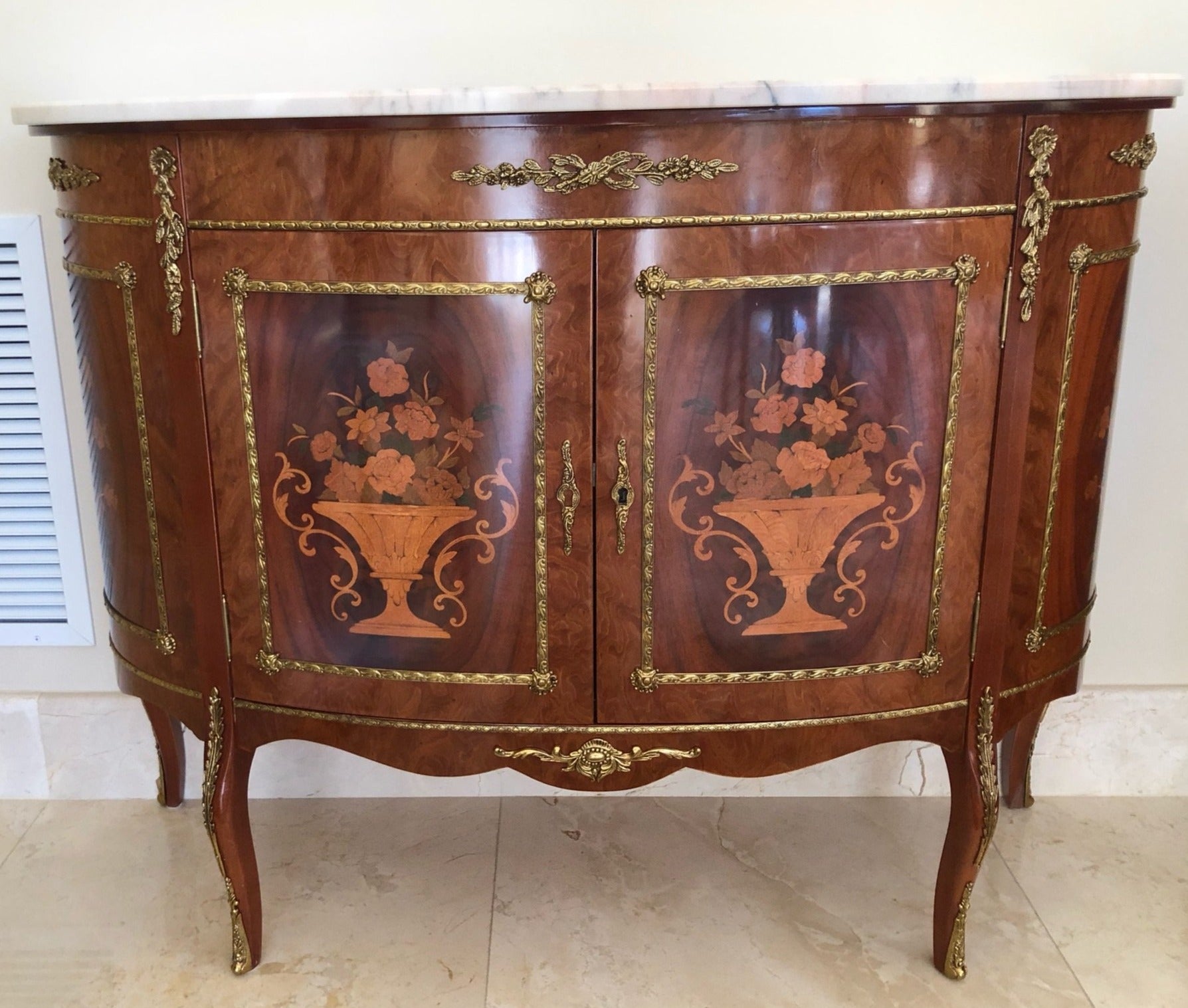 Antique Louis XV Demi Lune Marble Top Credenza