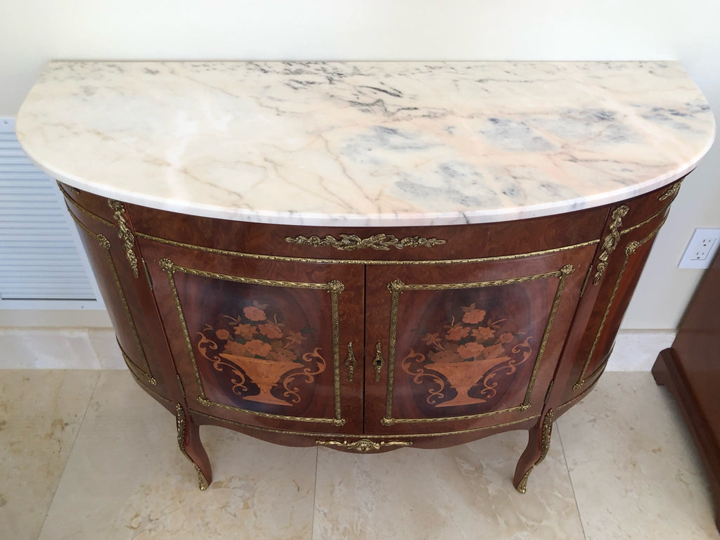 Antique Louis XV Demi Lune Marble Top Credenza