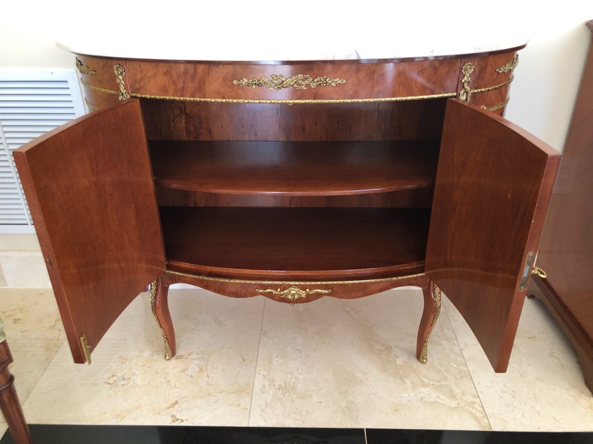 Antique Louis XV Demi Lune Marble Top Credenza