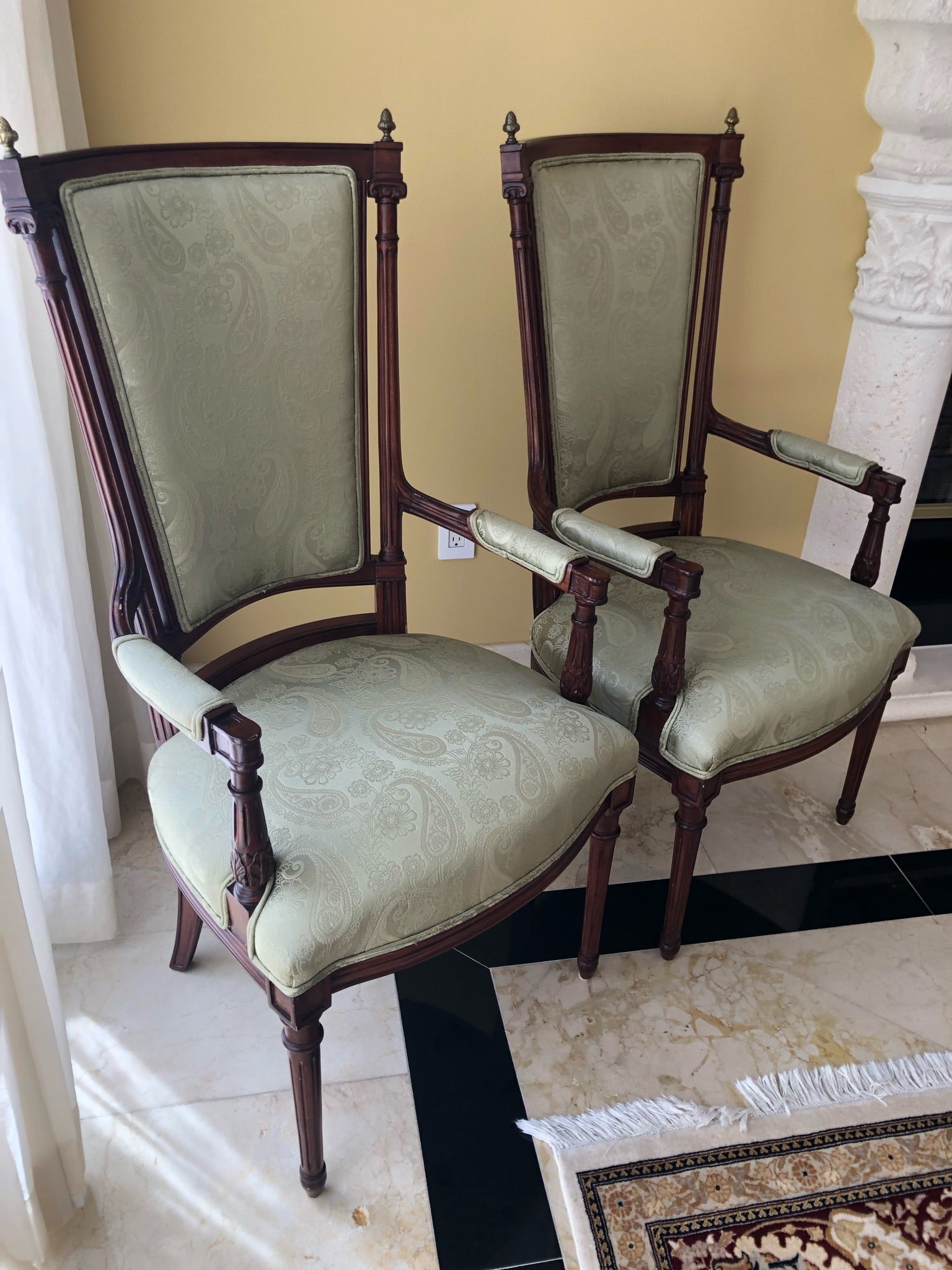 Louis XVI Style Upholstered Arm Accent Chairs - A Pair