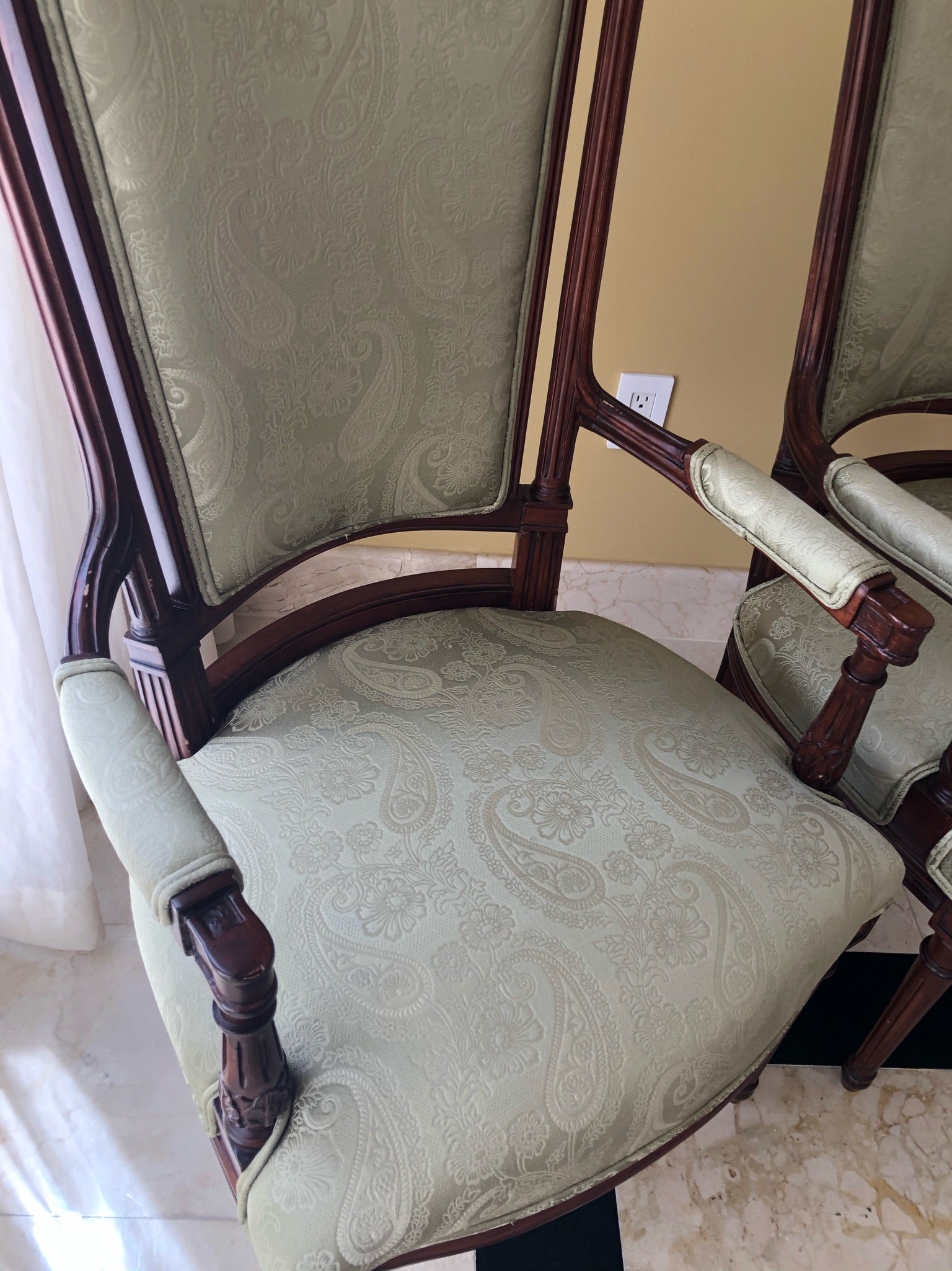 Louis XVI Style Upholstered Arm Accent Chairs - A Pair
