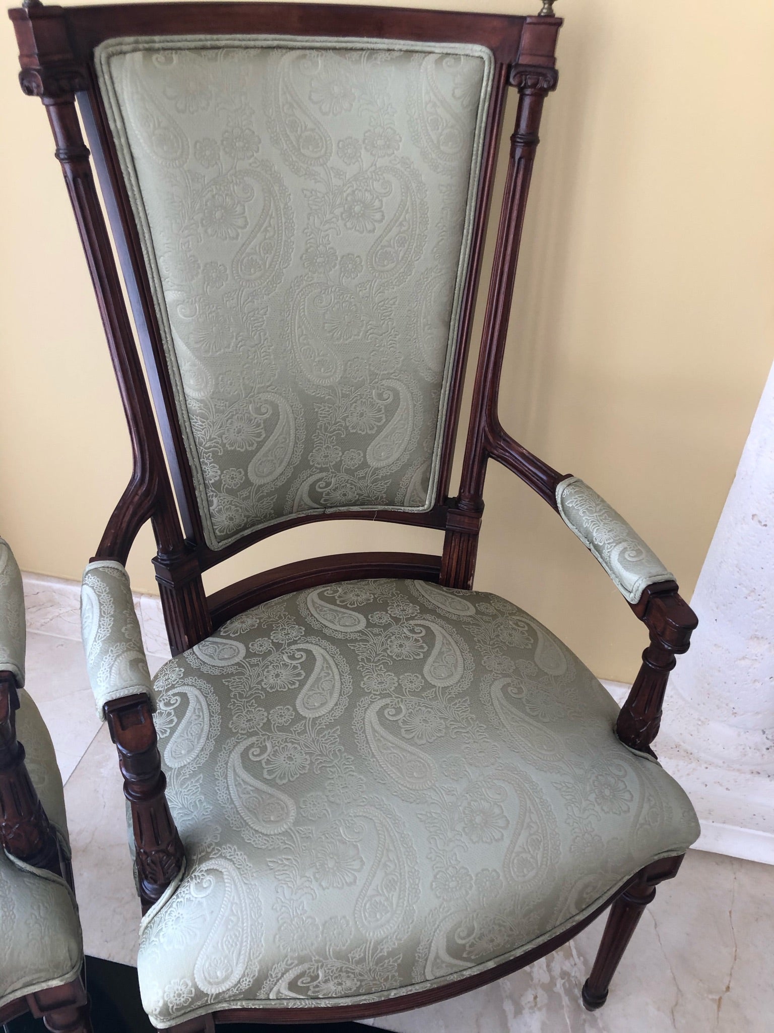 Louis XVI Style Upholstered Arm Accent Chairs - A Pair