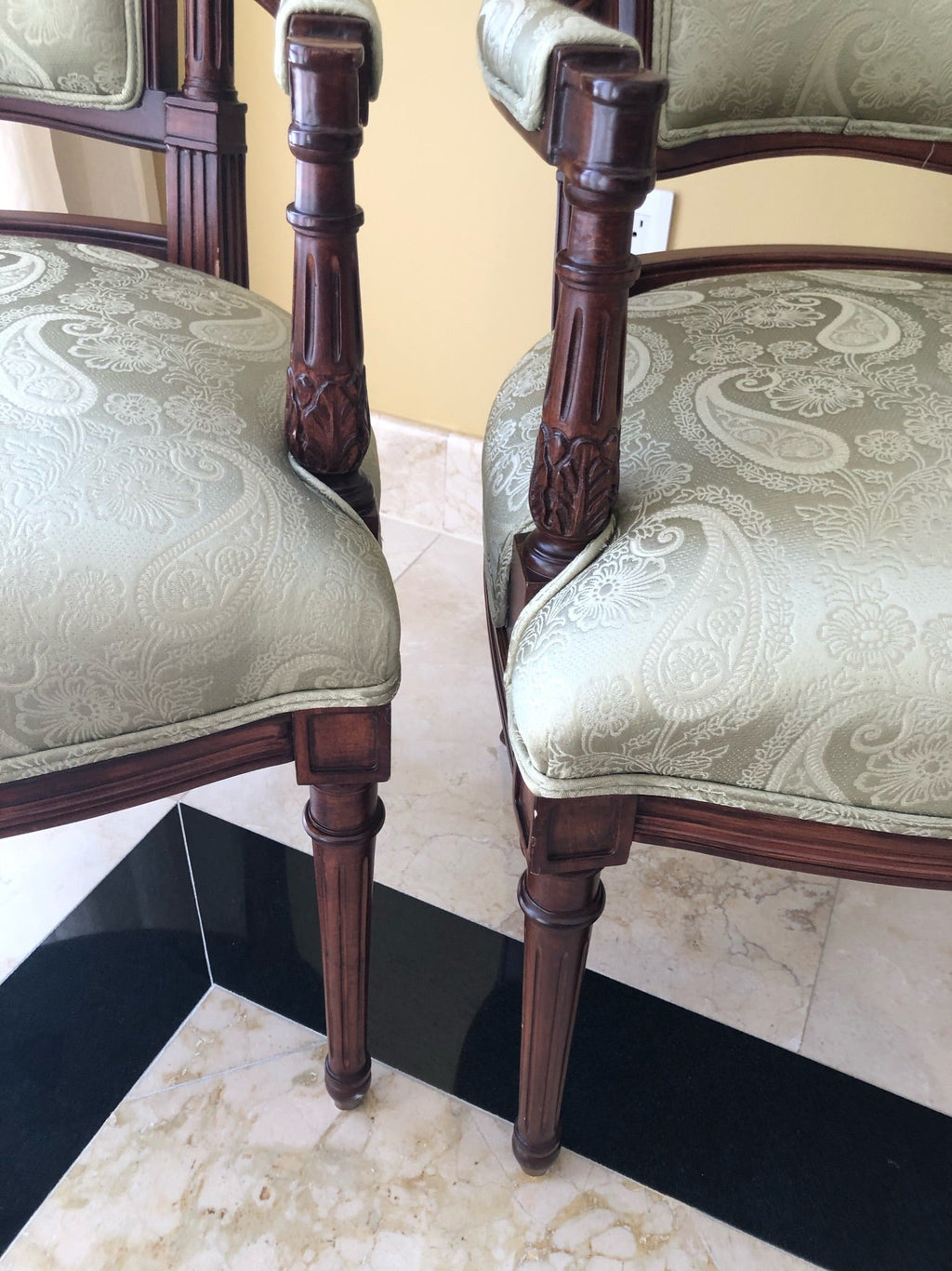 Louis XVI Style Upholstered Arm Accent Chairs - A Pair
