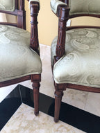 Louis XVI Style Upholstered Arm Accent Chairs - A Pair