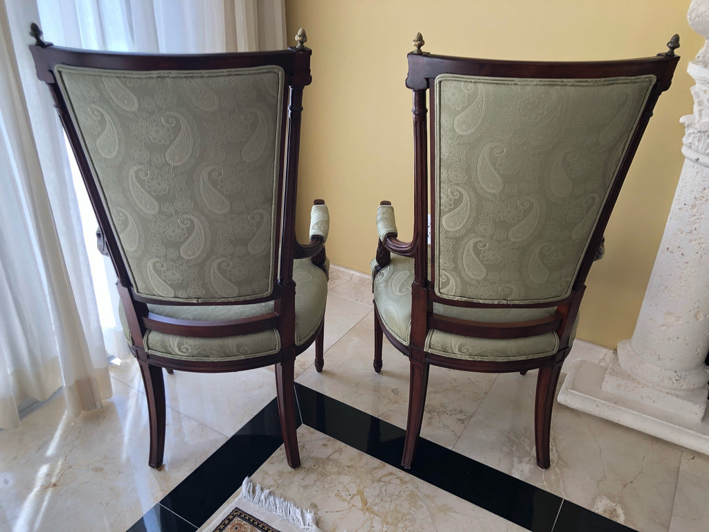 Louis XVI Style Upholstered Arm Accent Chairs - A Pair