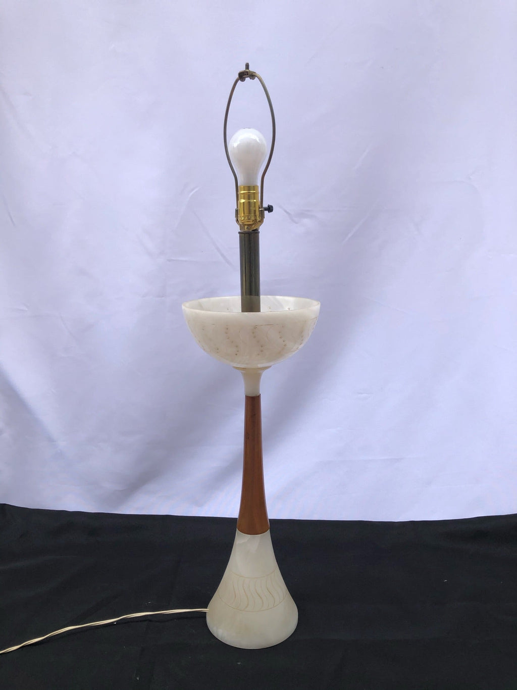 Vintage Mid-century Modern Alabaster and Wood Table Lamp