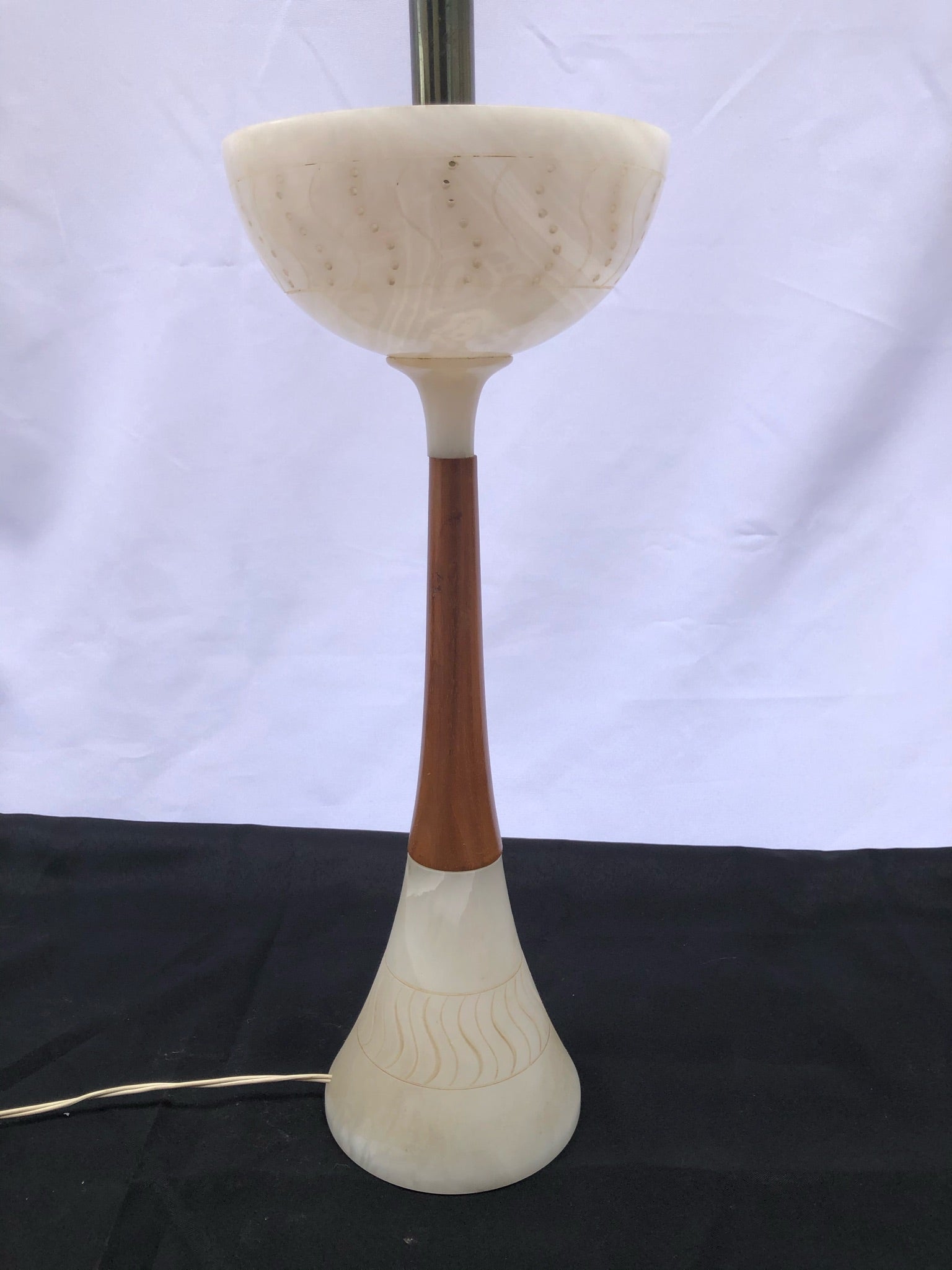 Vintage Mid-century Modern Alabaster and Wood Table Lamp