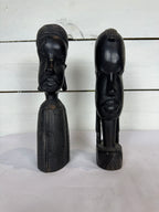 Mid Century Besmo African Tribal Bust Sculpture Carved in Ebony Wood Man & Woman - Sold as a set of two