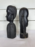 Mid Century Besmo African Tribal Bust Sculpture Carved in Ebony Wood Man & Woman - Sold as a set of two