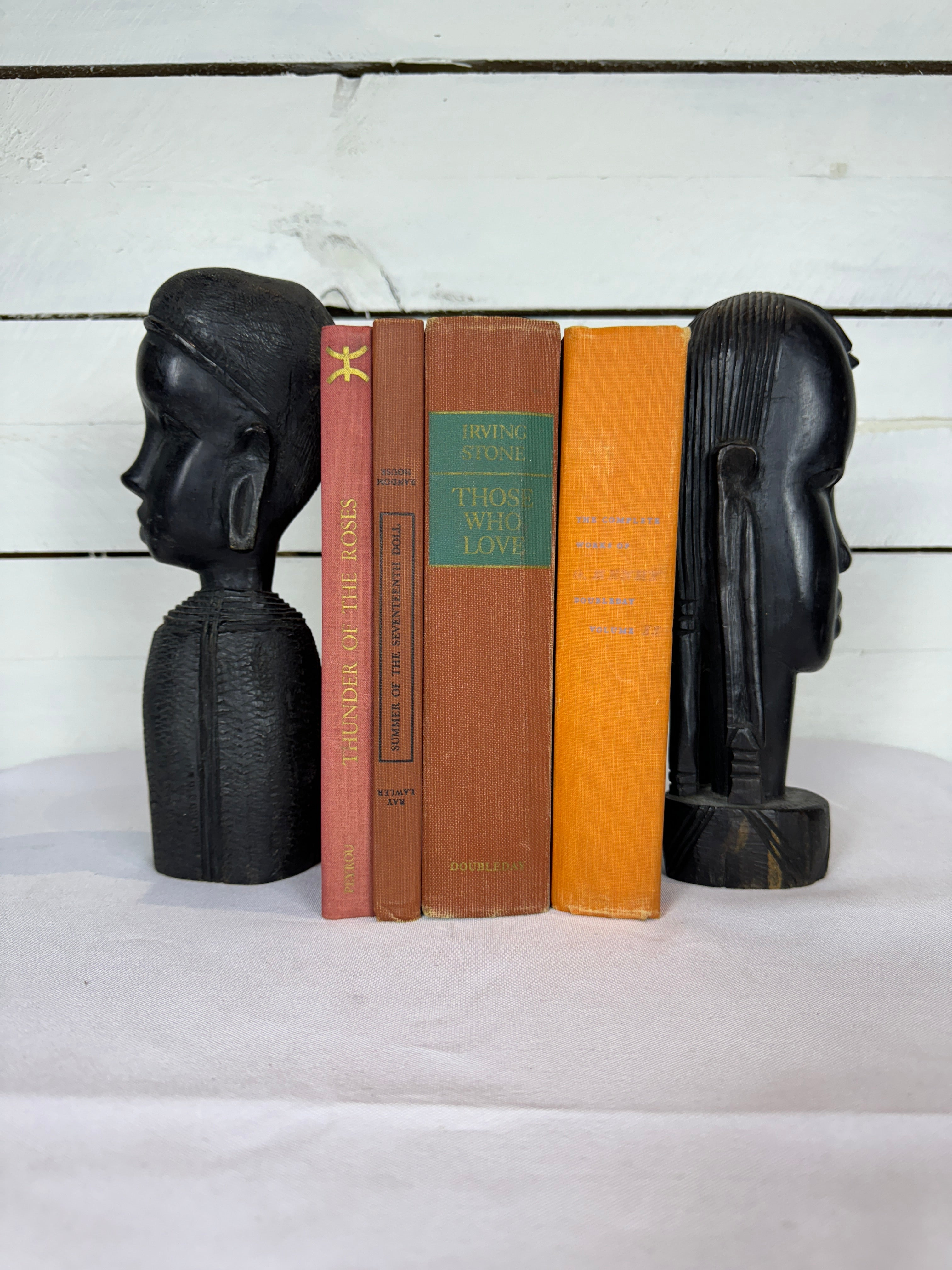 Mid Century Besmo African Tribal Bust Sculpture Carved in Ebony Wood Man & Woman - Sold as a set of two