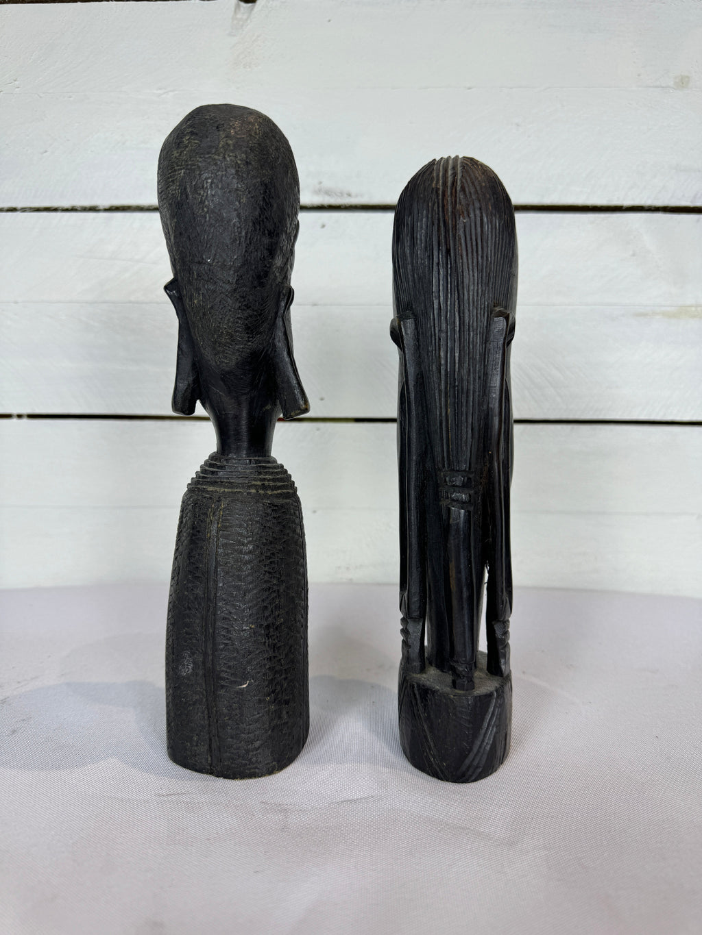 Mid Century Besmo African Tribal Bust Sculpture Carved in Ebony Wood Man & Woman - Sold as a set of two