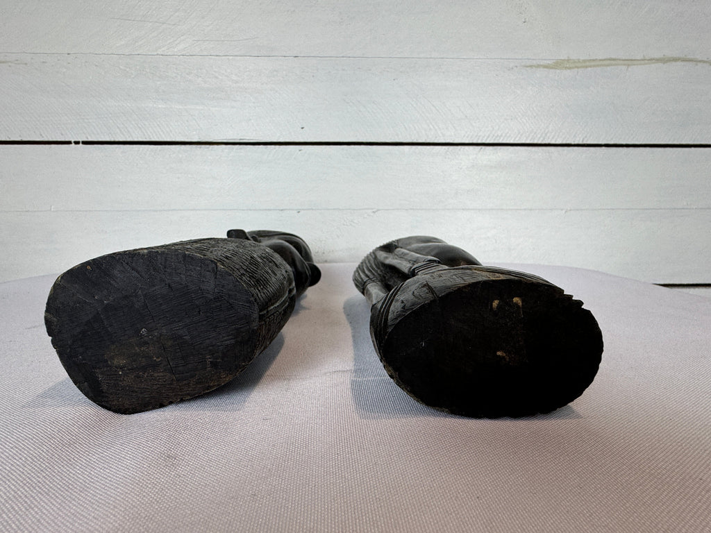 Mid Century Besmo African Tribal Bust Sculpture Carved in Ebony Wood Man & Woman - Sold as a set of two