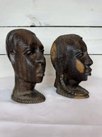 Mid Century Besmo African Tribal Bust Sculpture Carved in Ebony Wood Large Man & Woman - Sold as a set of two