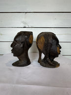 Mid Century Besmo African Tribal Bust Sculpture Carved in Ebony Wood Large Man & Woman - Sold as a set of two