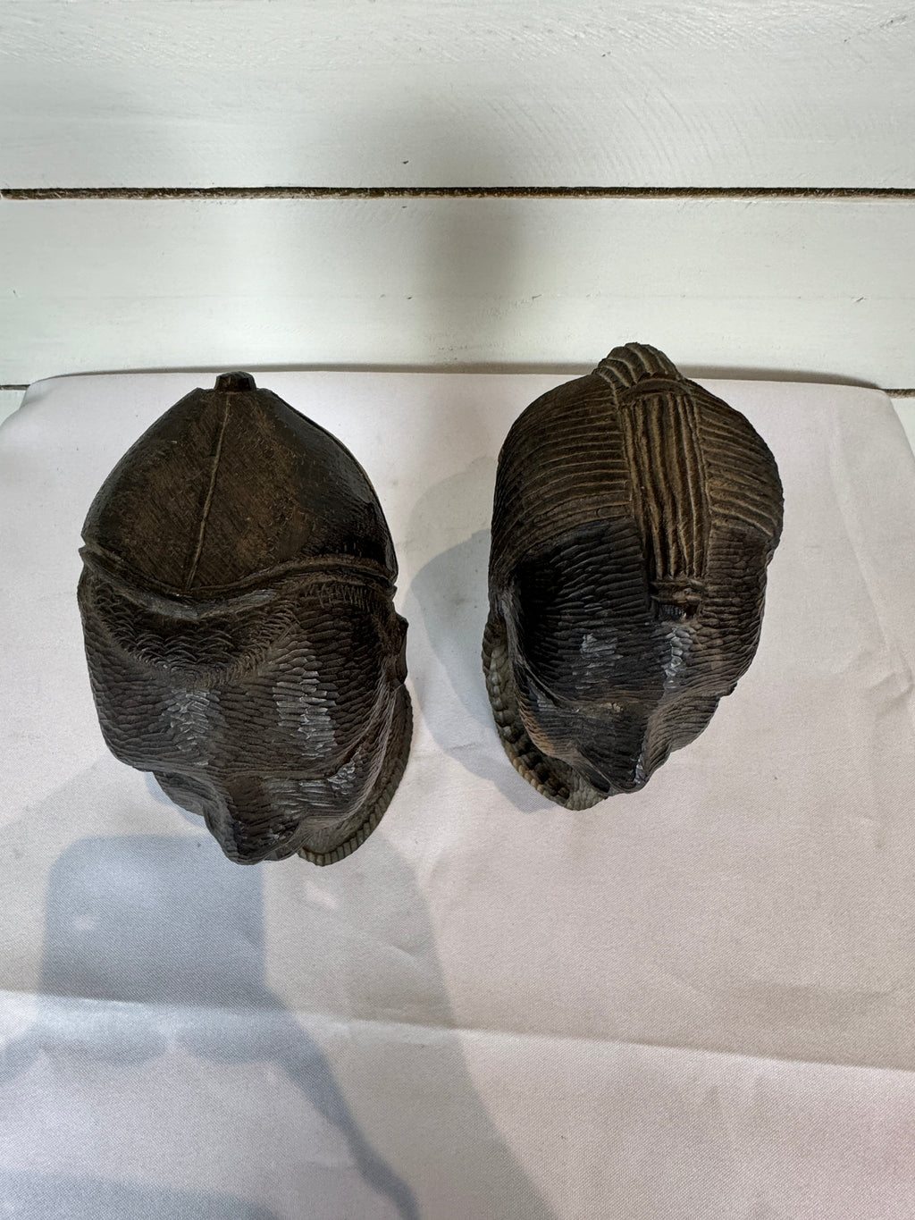 Mid Century Besmo African Tribal Bust Sculpture Carved in Ebony Wood Large Man & Woman - Sold as a set of two