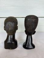Mid Century Besmo African Tribal Bust Sculpture Carved in Ebony Wood Small Man & Woman - Sold as a Set of Two