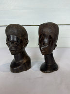 Mid Century Besmo African Tribal Bust Sculpture Carved in Ebony Wood Small Man & Woman - Sold as a Set of Two