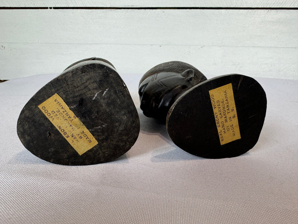 Mid Century Besmo African Tribal Bust Sculpture Carved in Ebony Wood Small Man & Woman - Sold as a Set of Two