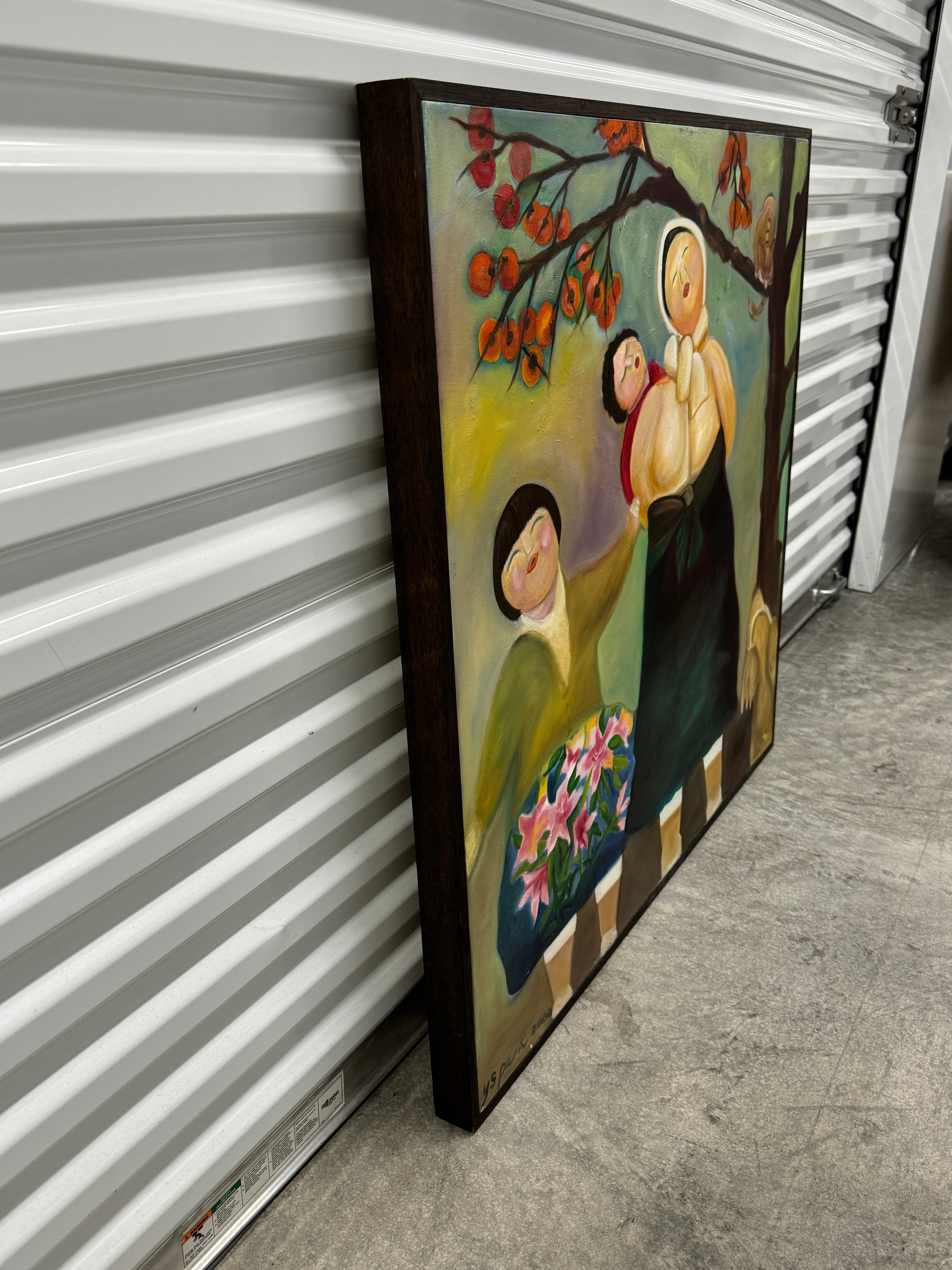 Mother with Children, Original Oil on Canvas by Youngsook Park, Singapore