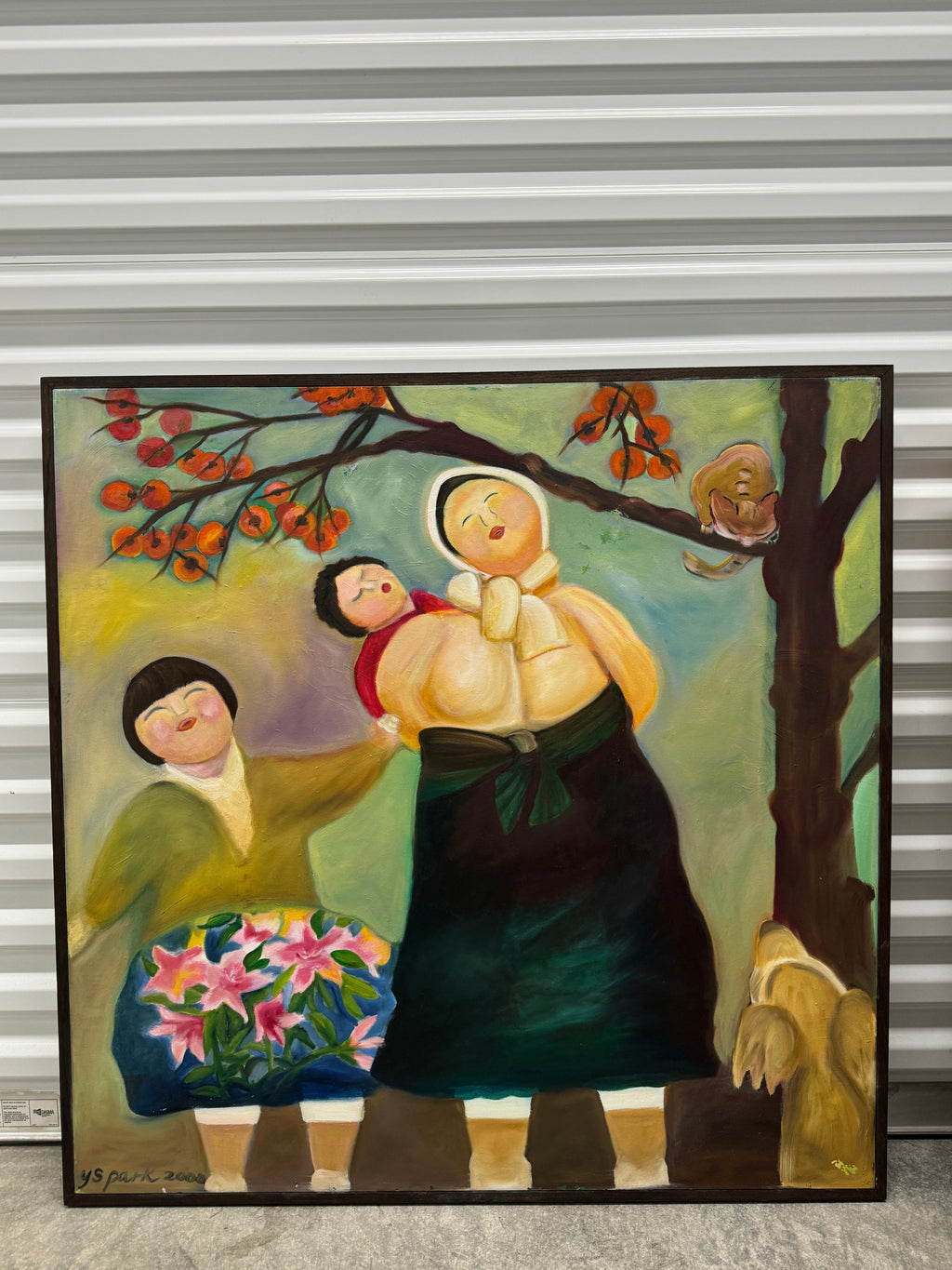 Mother with Children, Original Oil on Canvas by Youngsook Park, Singapore