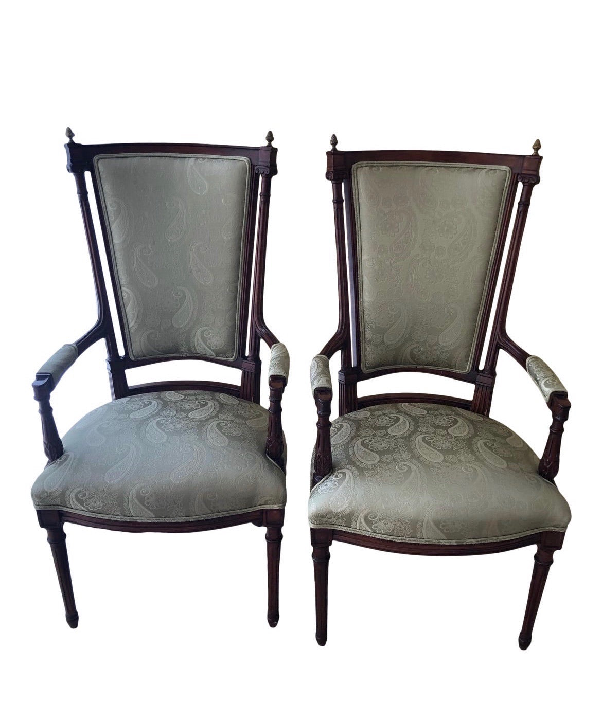 Louis XVI Style Upholstered Arm Accent Chairs - A Pair
