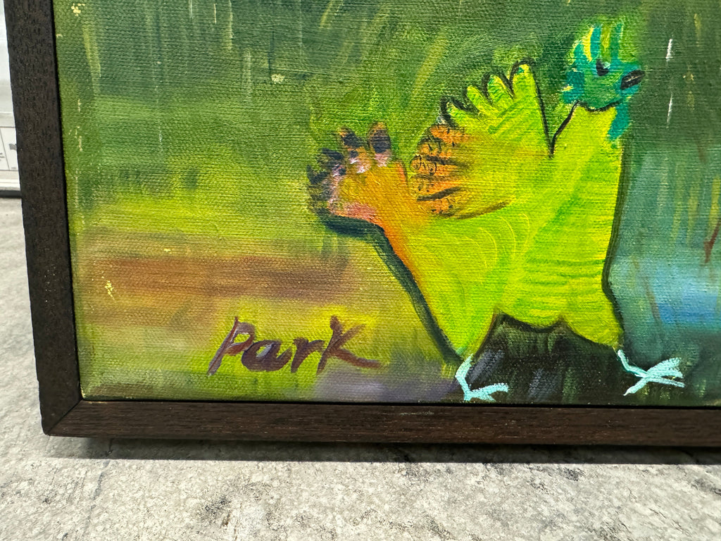 Asian Pastoral Farm Scene, Original Framed Oil on Canvas, by Youngsook Park Circa 2000