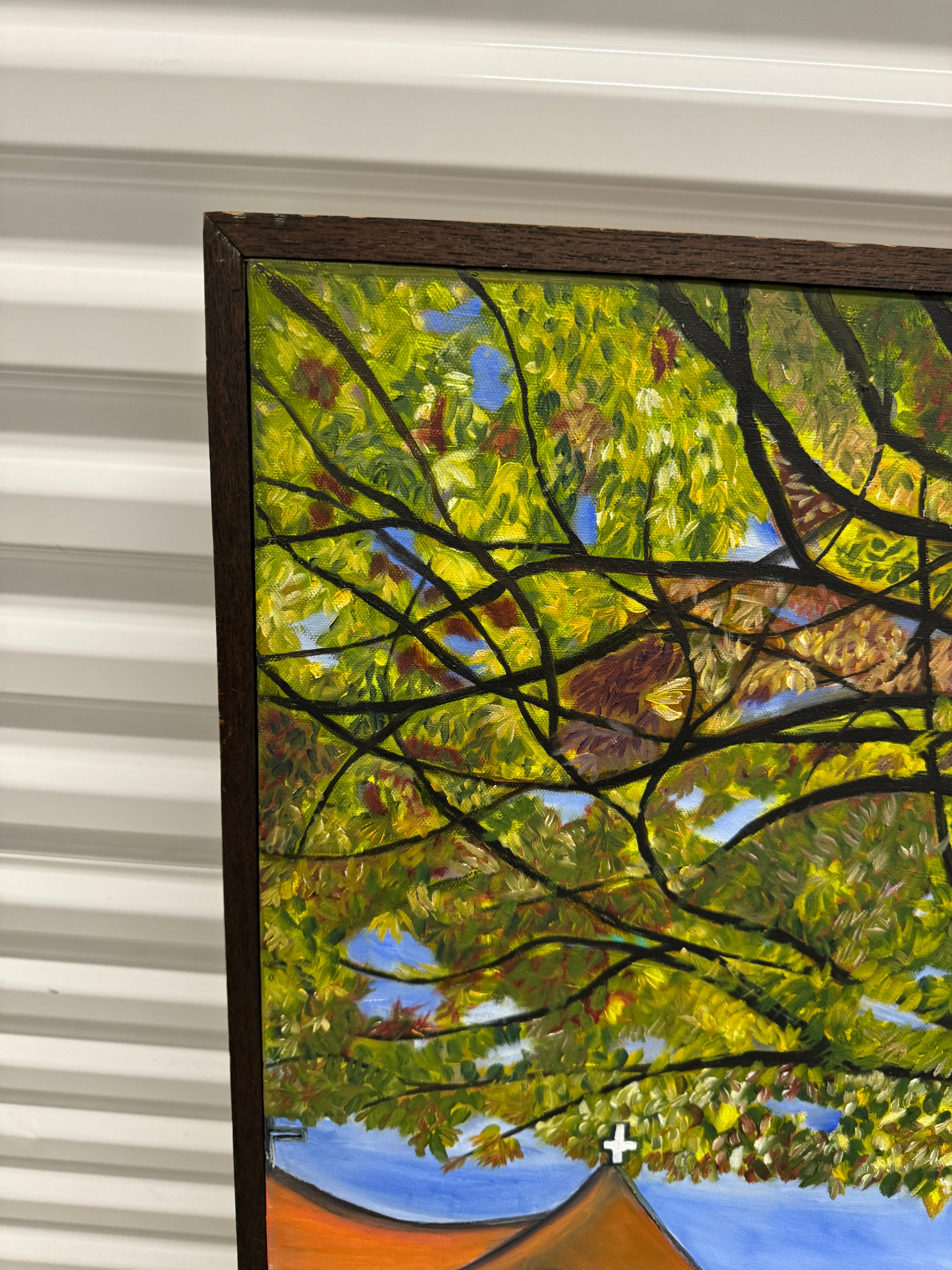 Asian Pastoral Farm Scene, Original Framed Oil on Canvas, by Youngsook Park Circa 2000