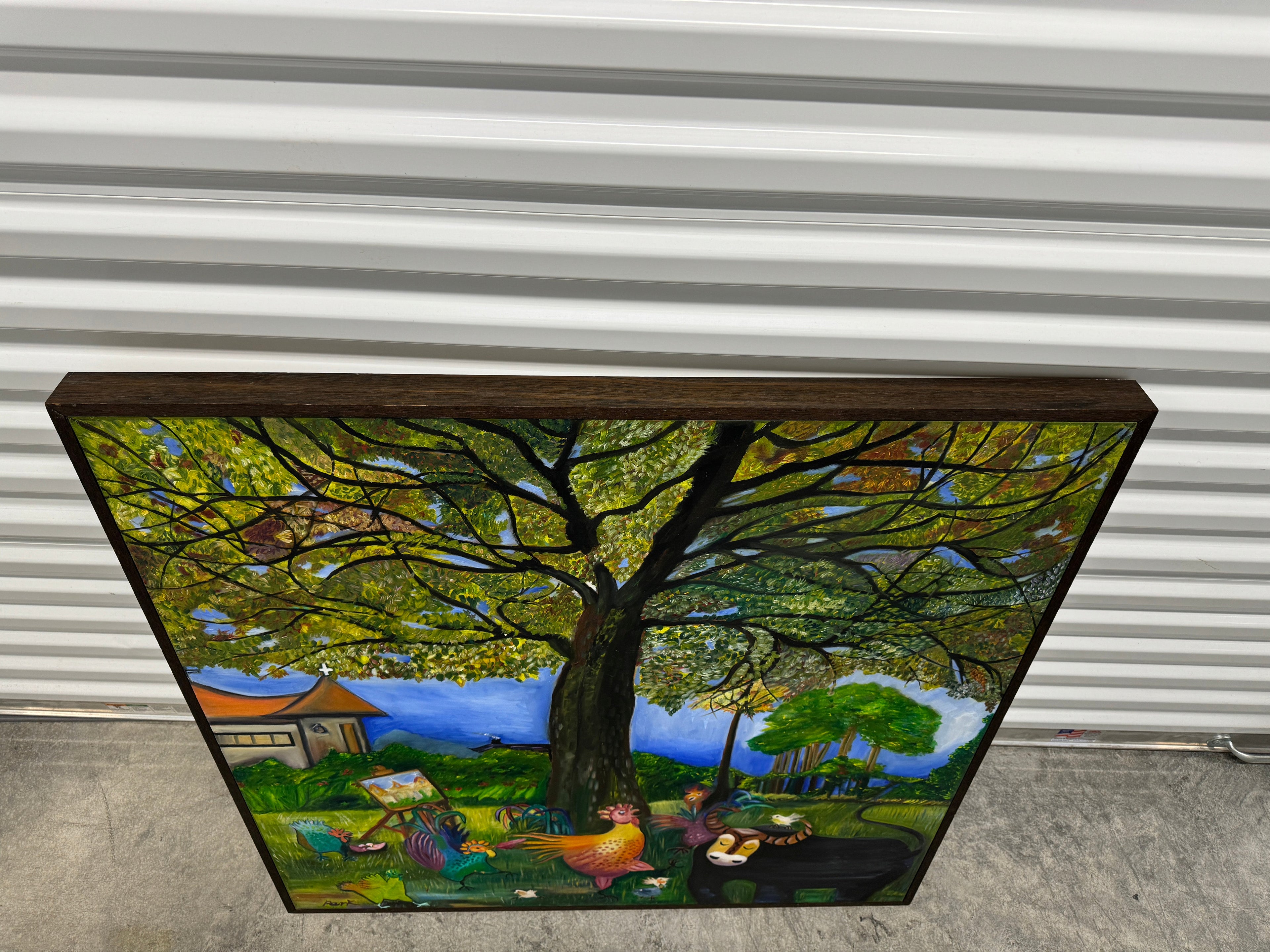 Asian Pastoral Farm Scene, Original Framed Oil on Canvas, by Youngsook Park Circa 2000