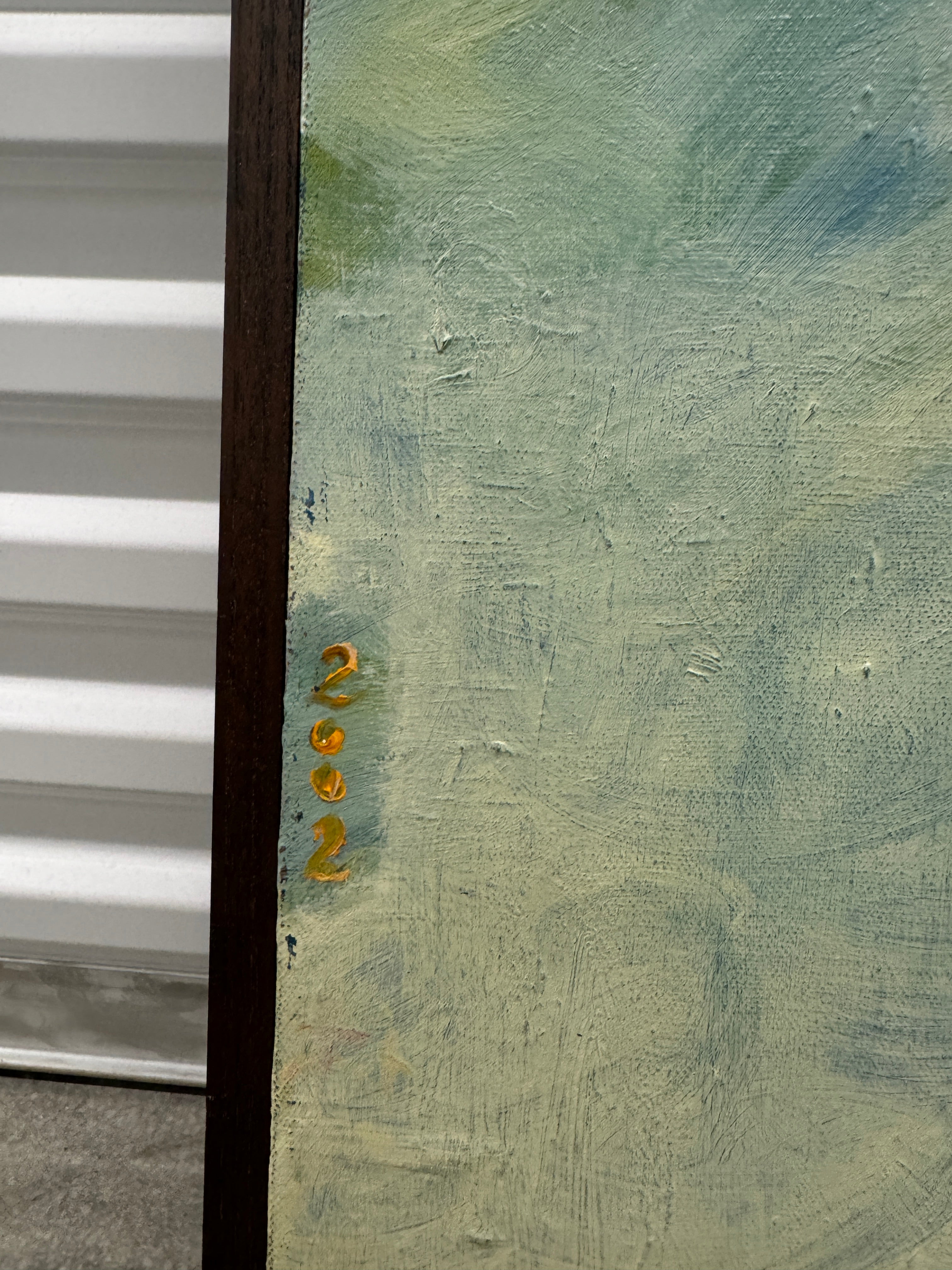 Elderly Asian Man Deep in Thought, Original Framed Oil on Canvas, by Youngsook Park, Circa 2000s